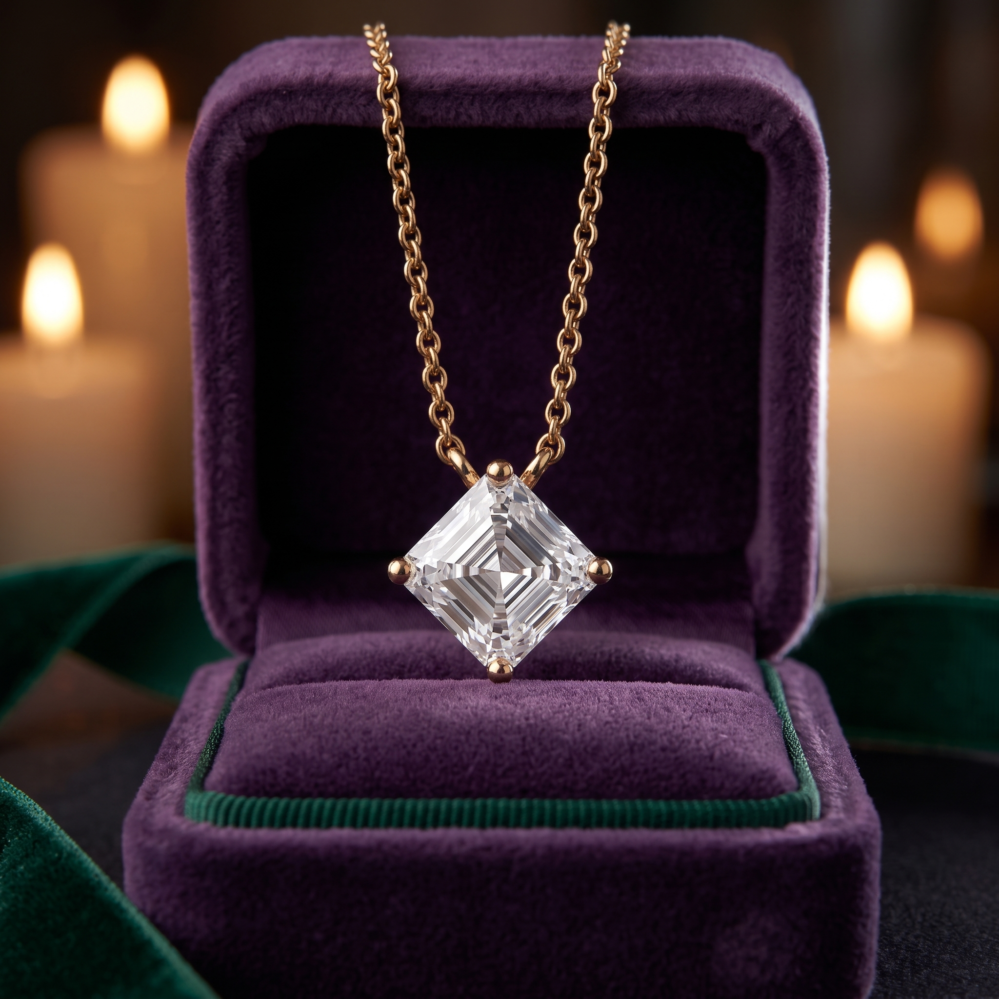 1.00 Carat Asscher Cut Diamond Pendant Necklace, Minimalist Gold, Dainty Bridal Jewelry