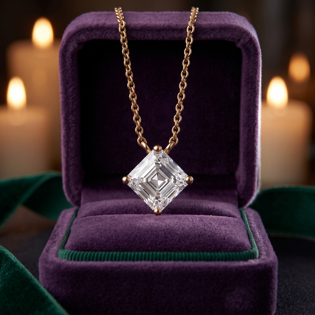 1.00 Carat Asscher Cut Diamond Pendant Necklace, Minimalist Gold, Dainty Bridal Jewelry