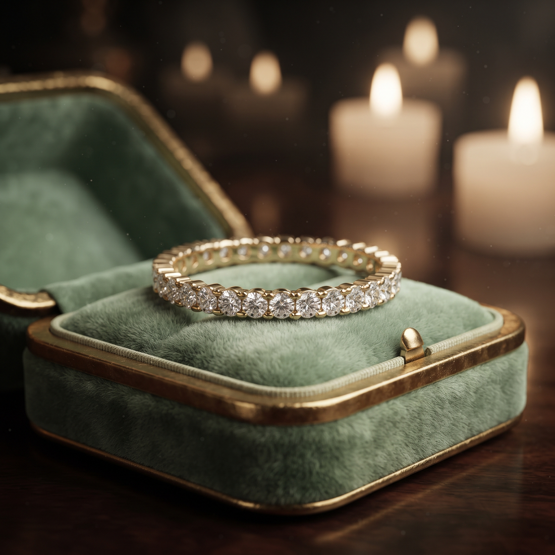 Genuine Diamond Eternity Ring In 10K/18K Solid Gold and Silver