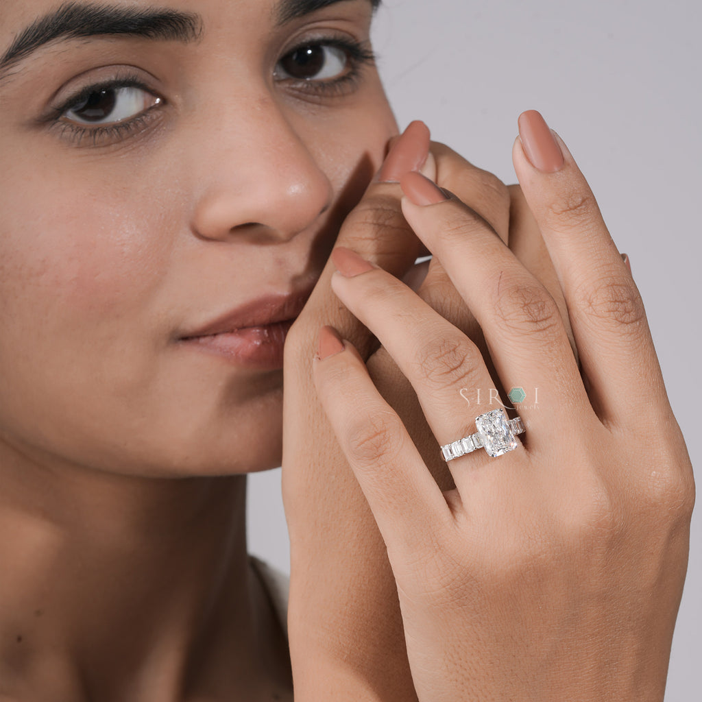 Radiant & Emerald Cut Multi-Stone Diamond Ring – Art Deco Inspired Engagement Ring