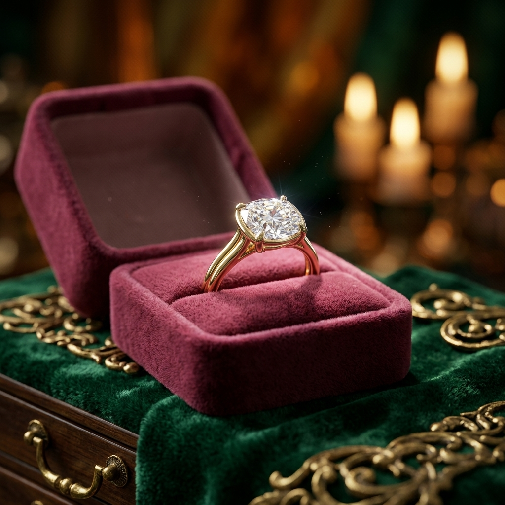 Cushion Cut Lab Diamond Engagement Ring, East West Double Shank Setting