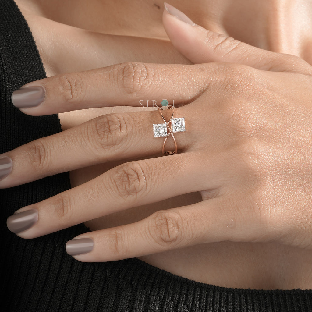 Contemporary Two-Stone Princess Cut Bypass Ring