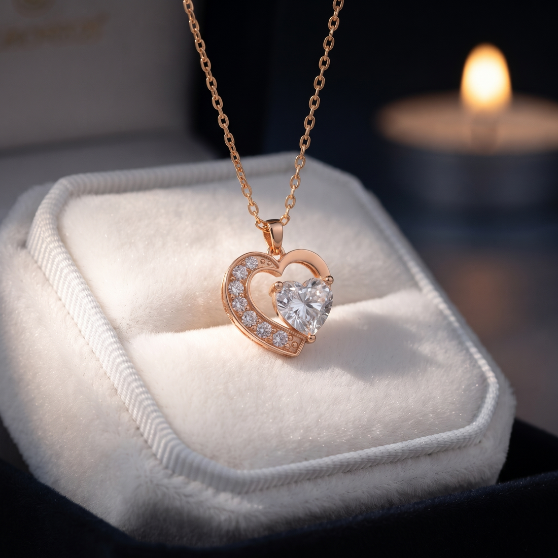 Rose Gold Heart Pendant Necklace with Sparkling Cubic Zirconia - Dainty Romantic Gift for Her