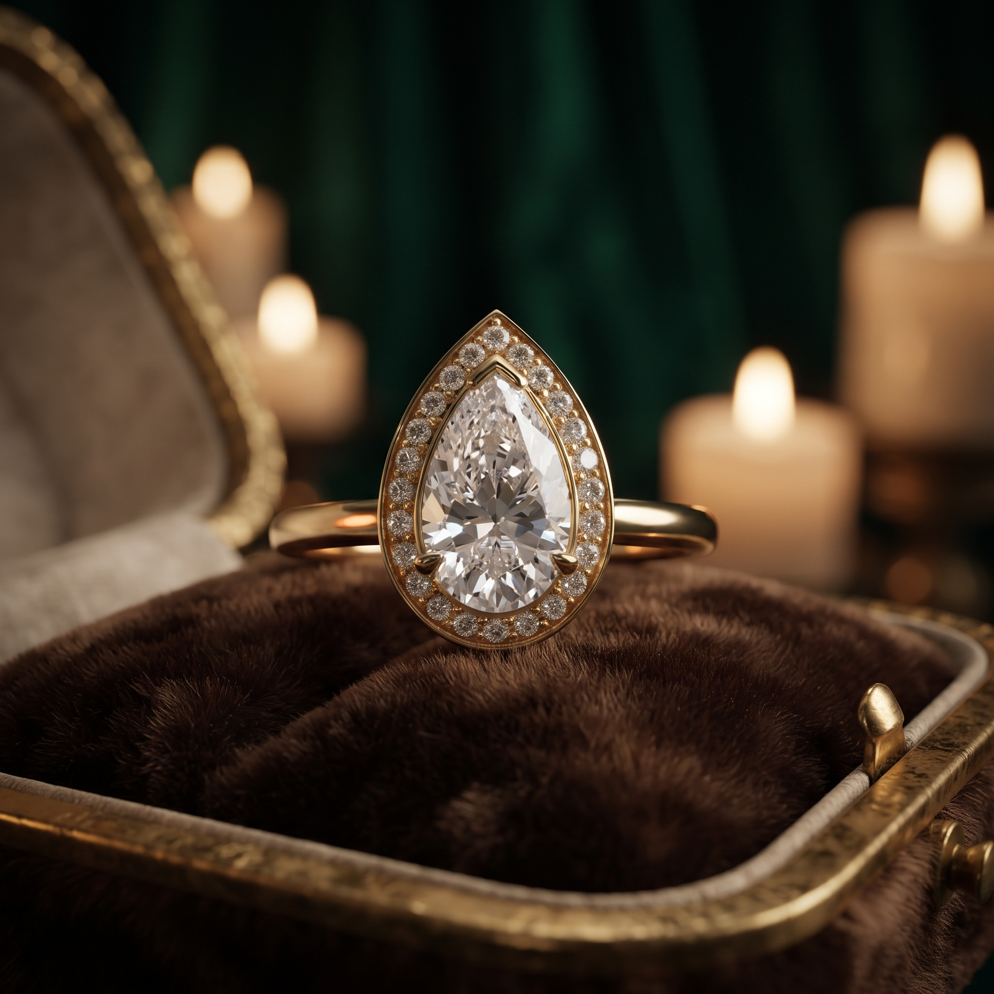 Pear-Shaped Halo Engagement Ring Setting in Gold