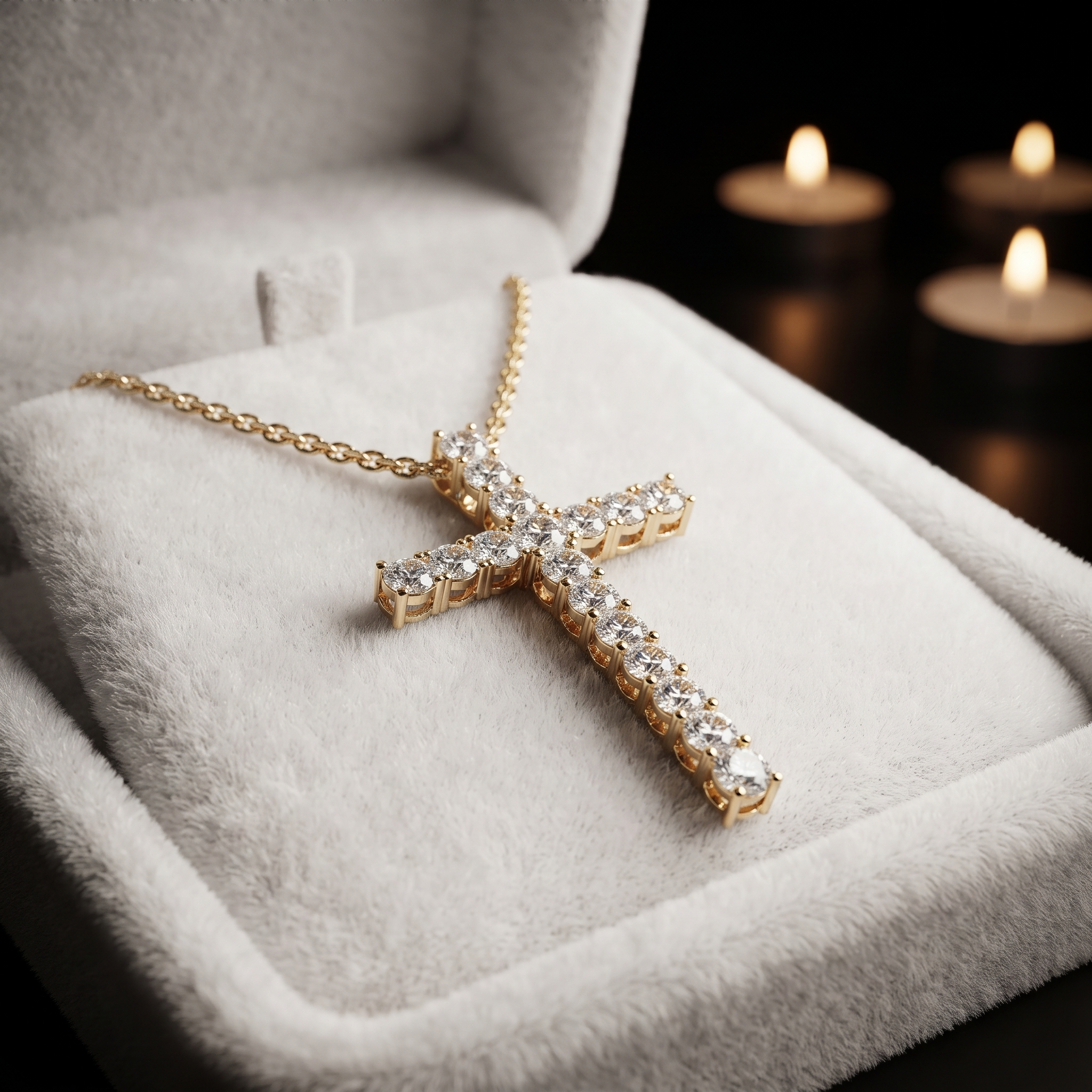 14K Gold Pave Diamond Cross Pendant Necklace, Dainty Faith Jewelry