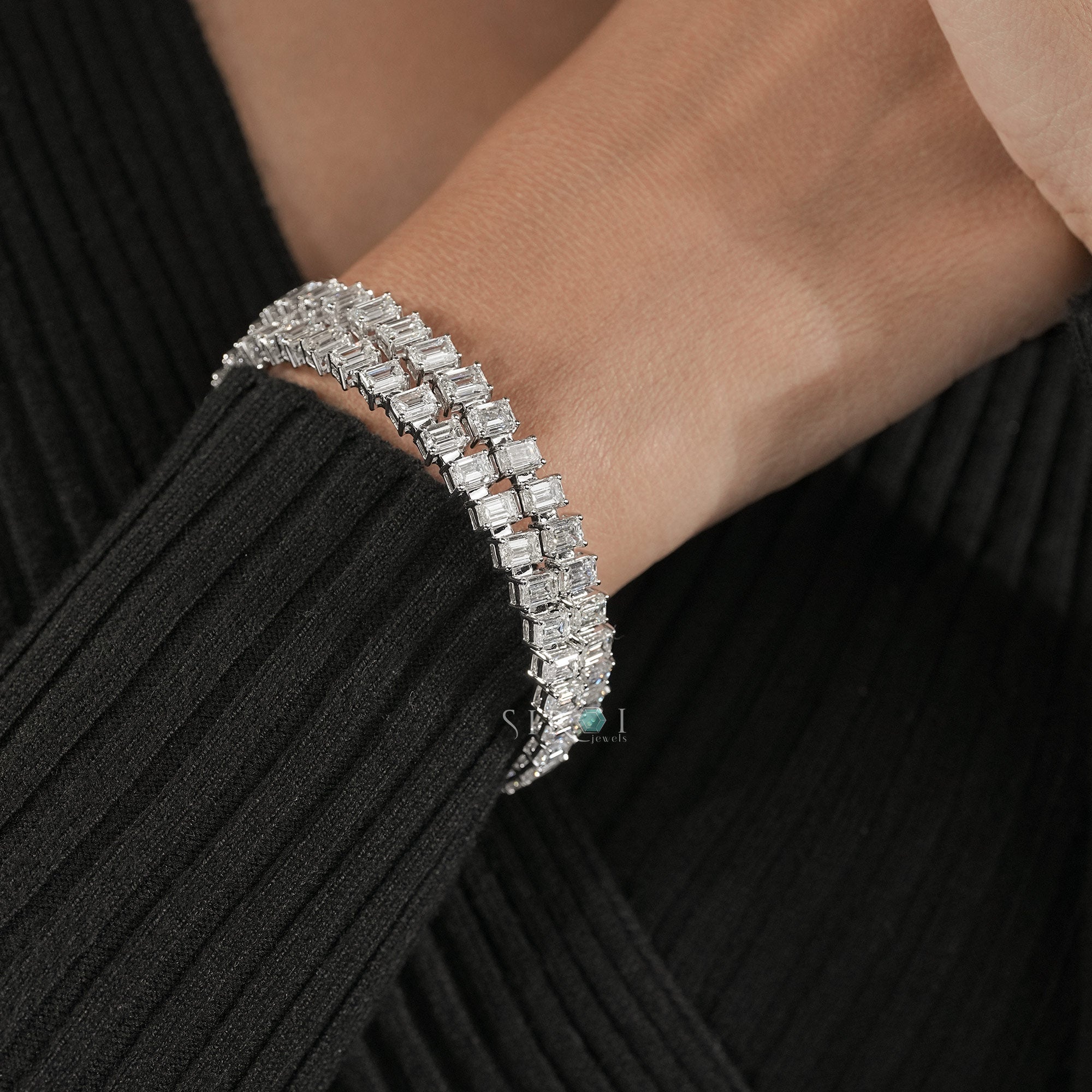 Geometric Step-Cut Diamond Bracelet Set
