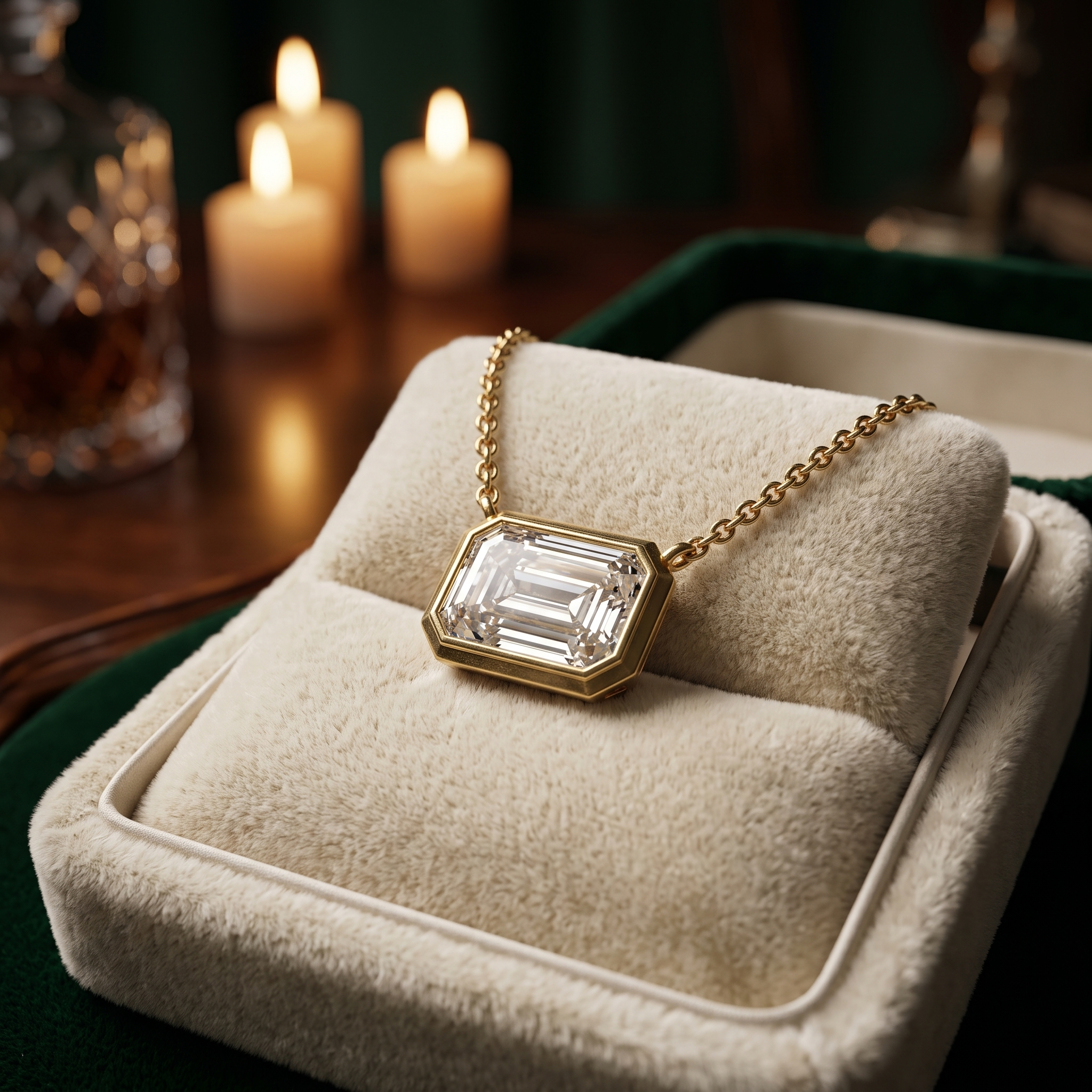 Emerald Cut Lab Grown Diamond Pendant, Bezel Set Necklace, Minimalist Gold Chain
