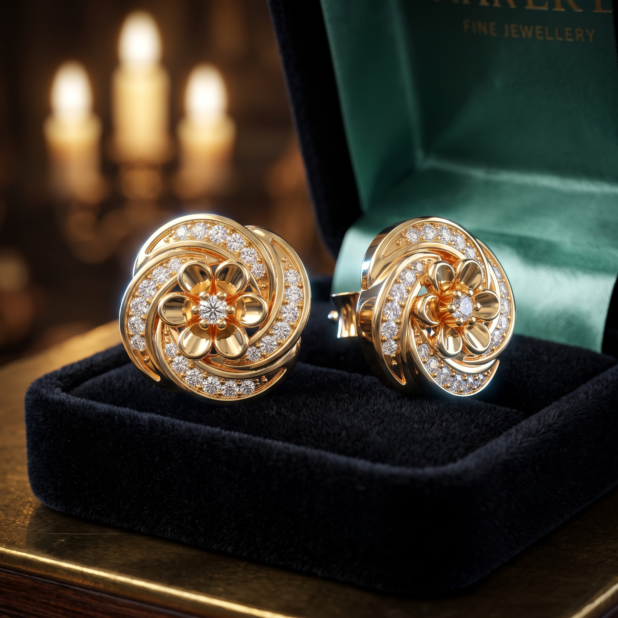 Floral Swirl Lab Grown Diamond Stud Earrings, Rose Gold, Anniversary Gift