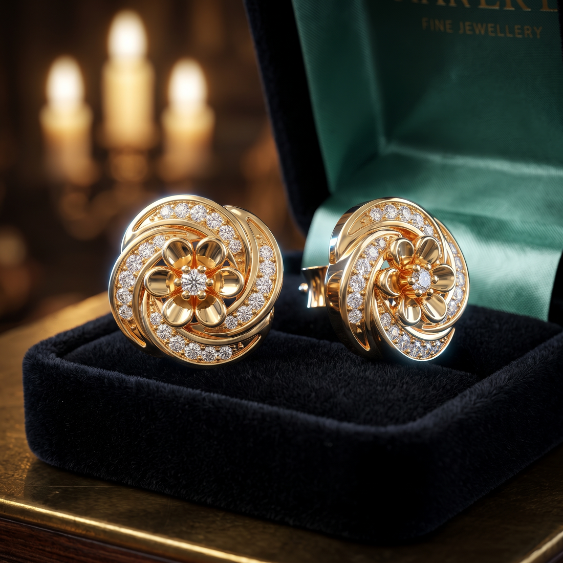 Floral Swirl Lab Grown Diamond Stud Earrings, Rose Gold, Anniversary Gift