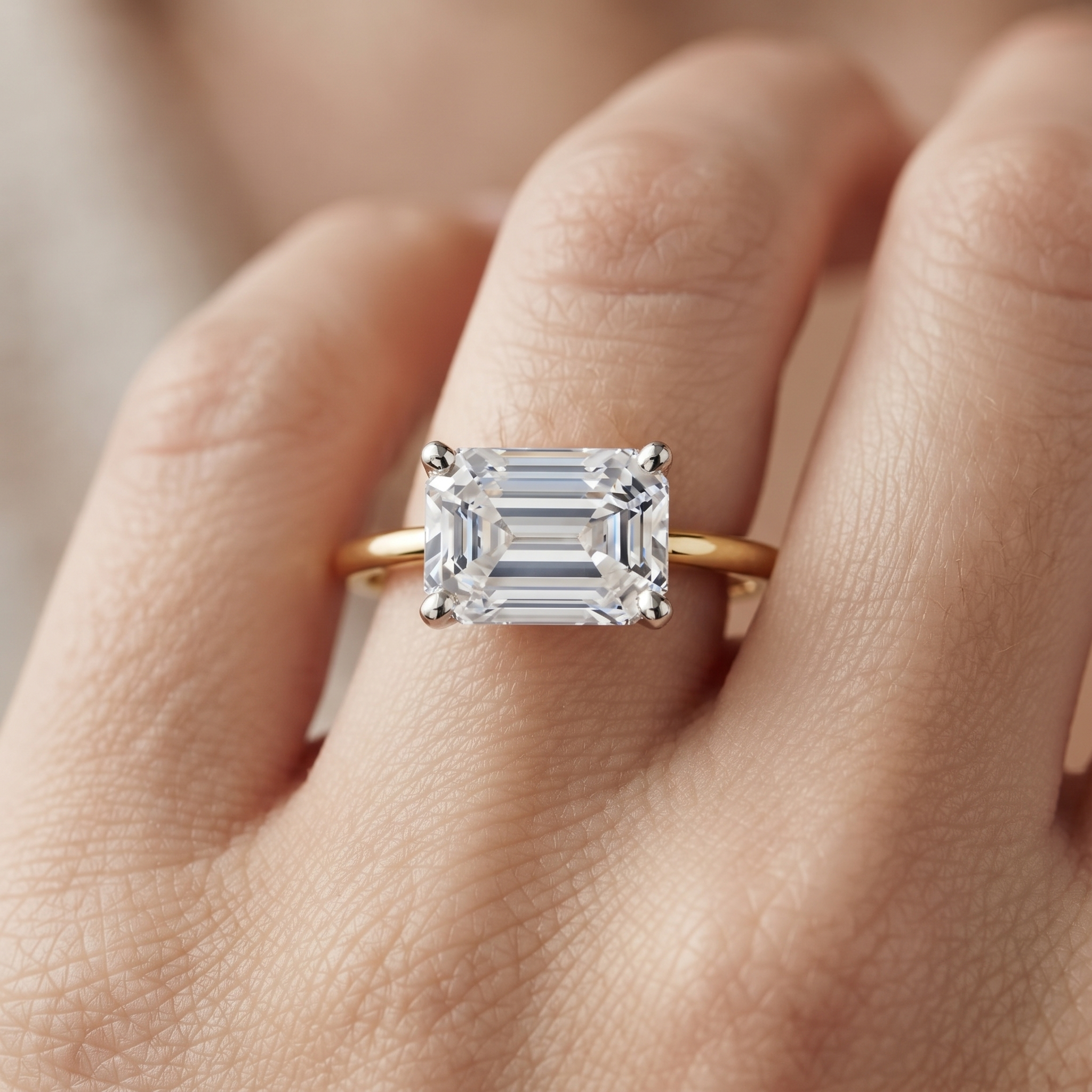 Emerald Cut Lab Grown Diamond Ring, Minimalist Gold Solitaire, Eco-Friendly Engagement Ring