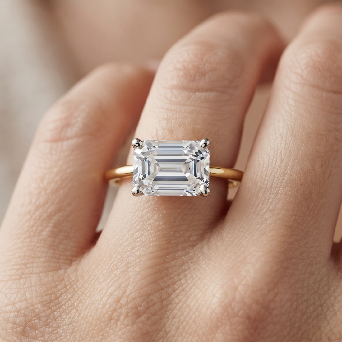 Emerald Cut Lab Grown Diamond Ring, Minimalist Gold Solitaire, Eco-Friendly Engagement Ring