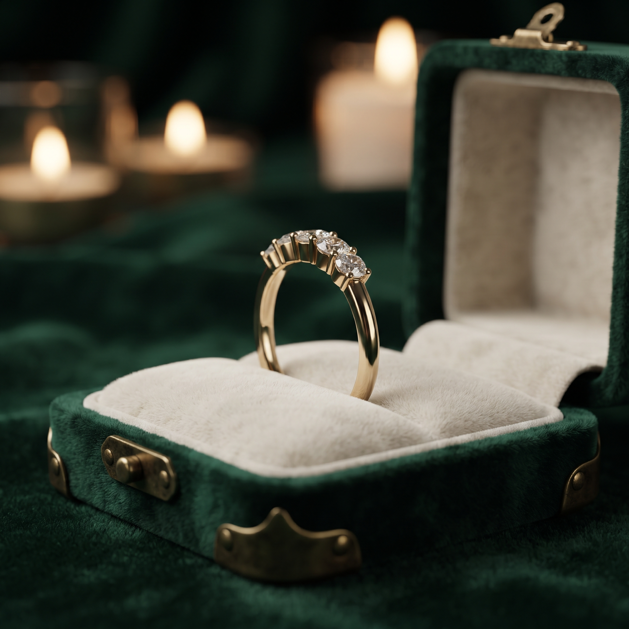 5-Stone Round Cut Diamond Ring, Shared Prong Stackable Band, Solid Gold Wedding Promise Ring