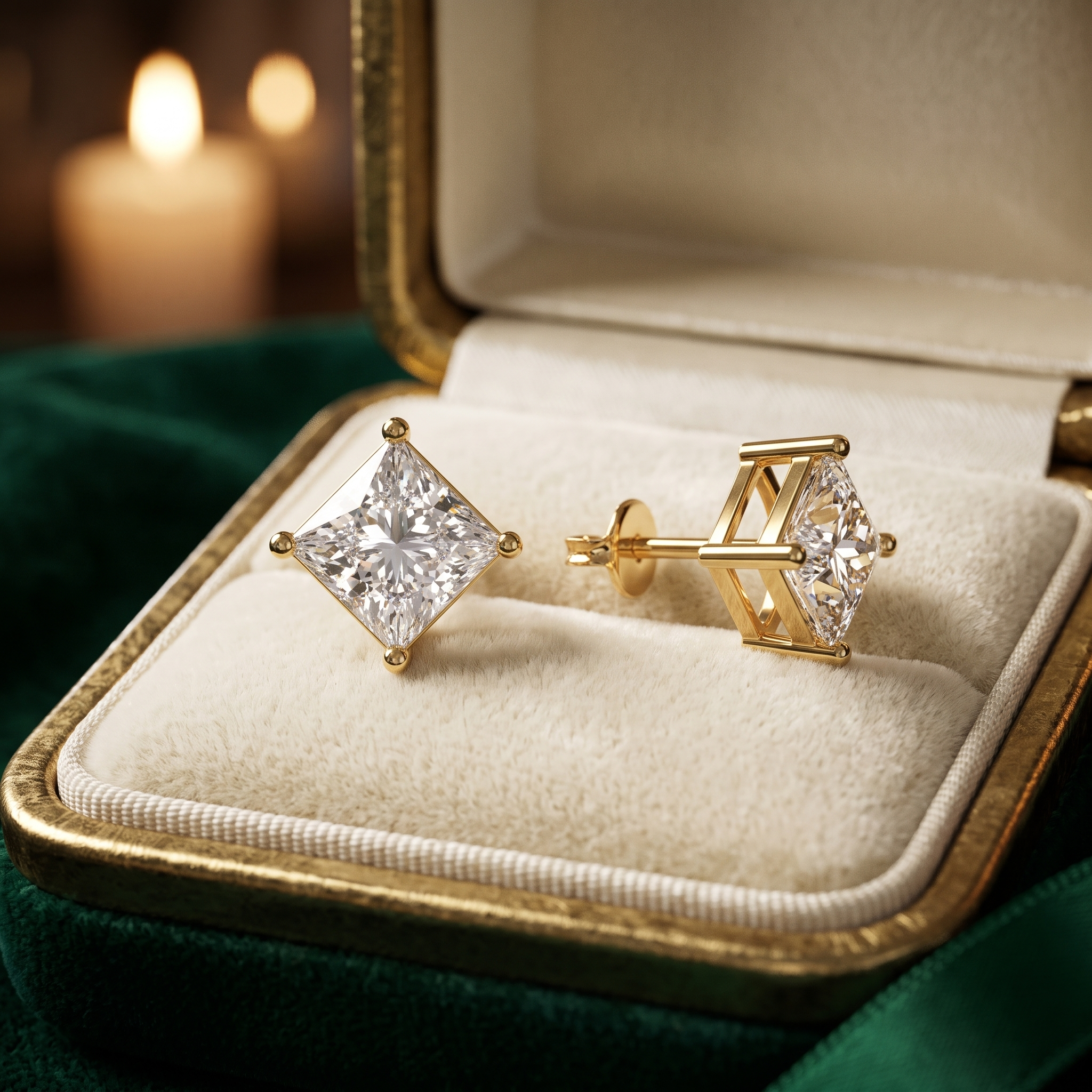 1.00 CT Princess Cut Diamond Stud Earrings in 10K/14K Gold Or Sterling Silver