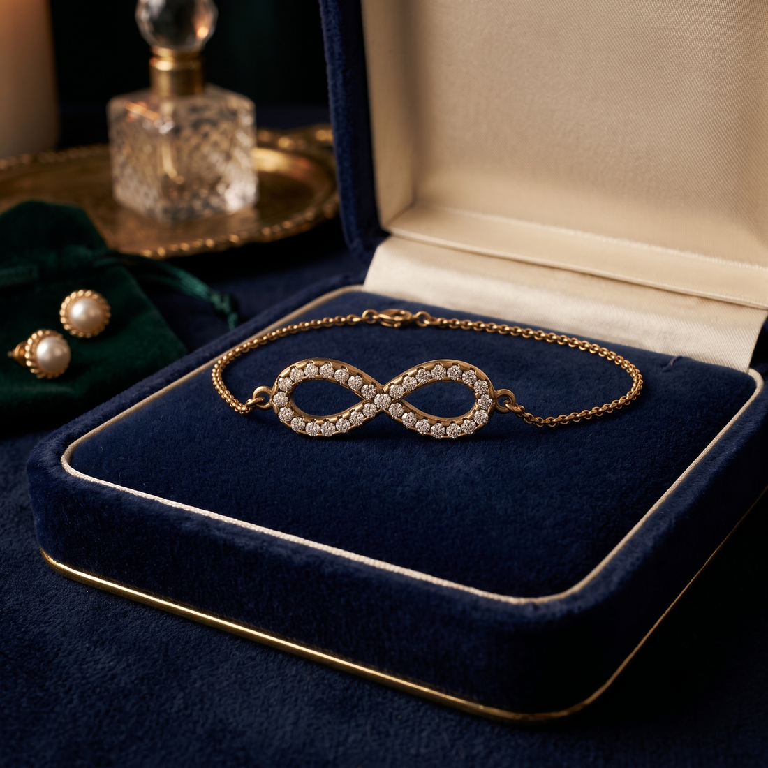 Diamond Infinity Bracelet In 9K Gold To 18K Gold, Sterling Silver
