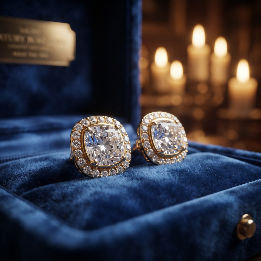 Cushion Cut Diamond Halo Stud Earrings, 10K/14K Rose Gold, Square Halo Design