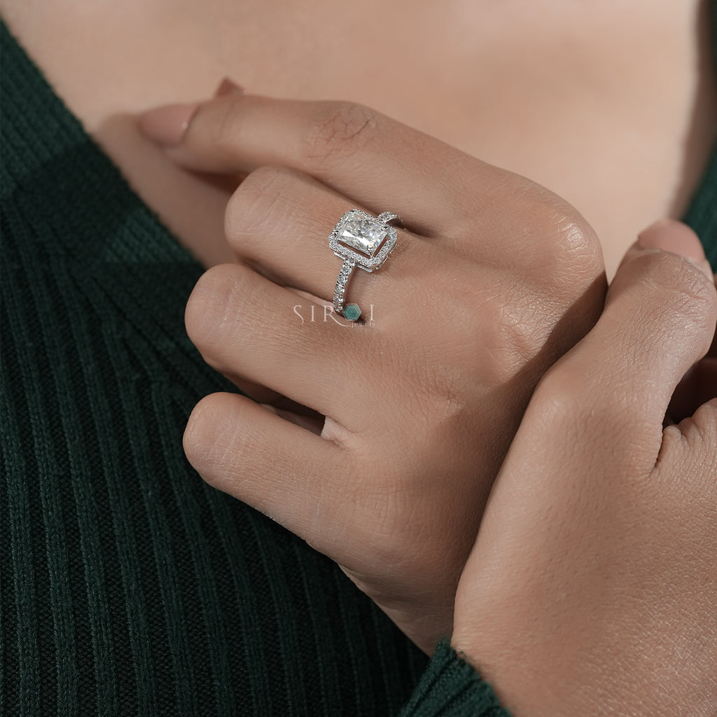Radiant Cut Diamond Halo Engagement Ring