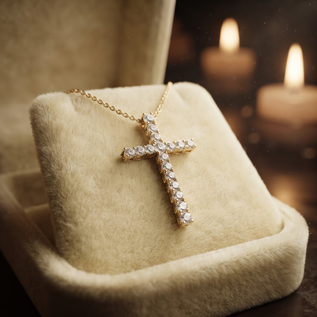 14K Gold Pave Diamond Cross Pendant Necklace, Dainty Faith Jewelry