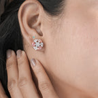 Fancy Pink & White Diamond Floral Cluster Studs.