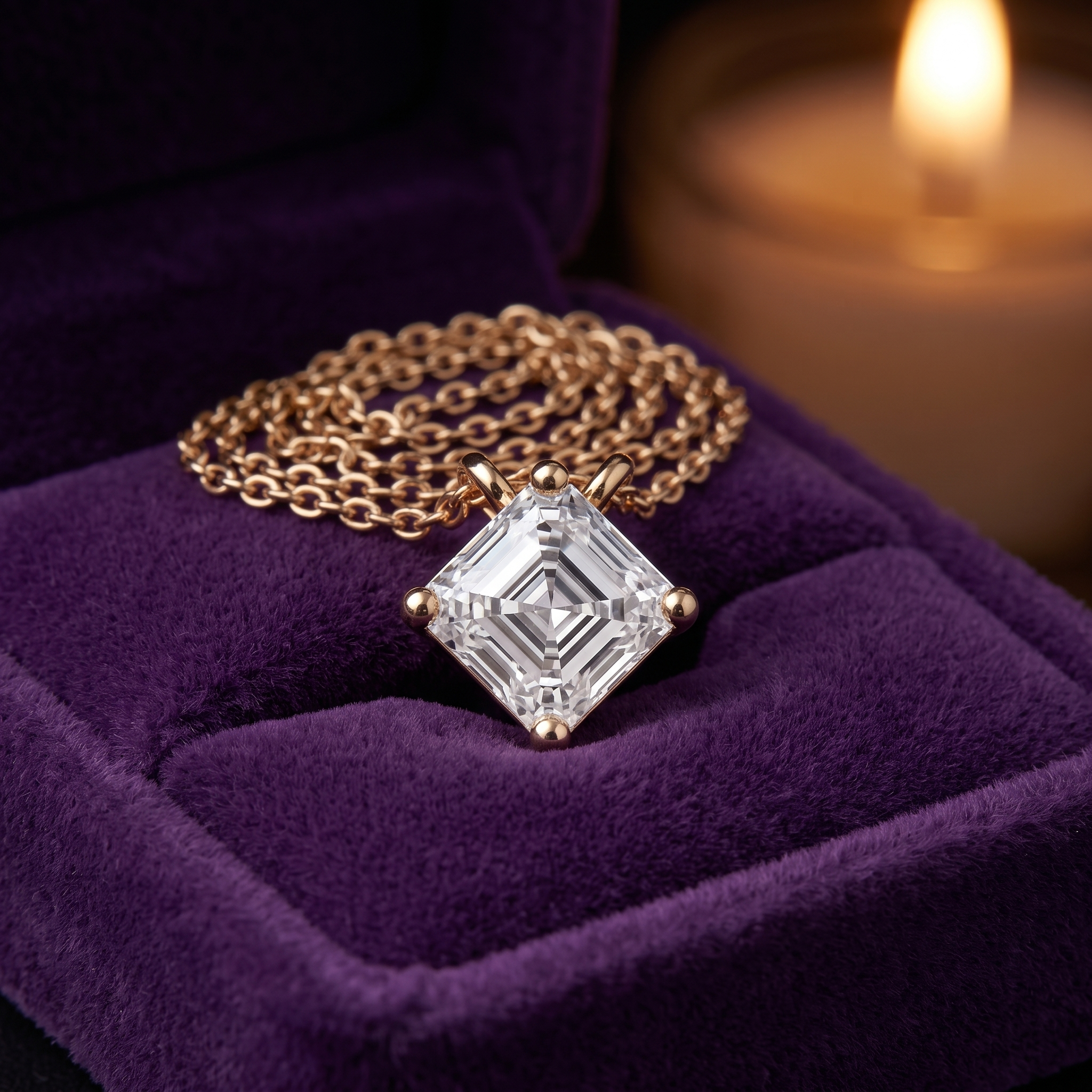 1.00 Carat Asscher Cut Diamond Pendant Necklace, Minimalist Gold, Dainty Bridal Jewelry