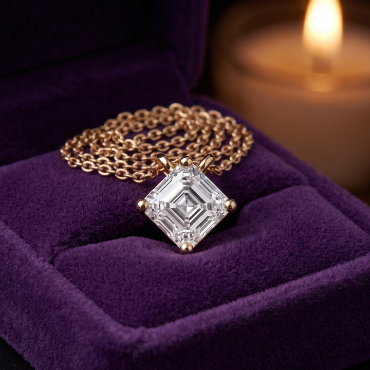 1.00 Carat Asscher Cut Diamond Pendant Necklace, Minimalist Gold, Dainty Bridal Jewelry