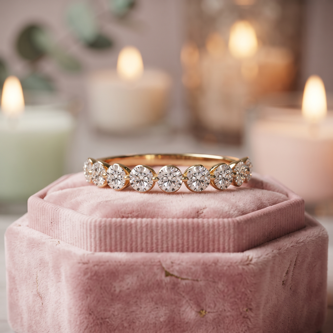 9 Stone Diamond Wedding Band Ring In 10K/14K Gold And Sterling Silver