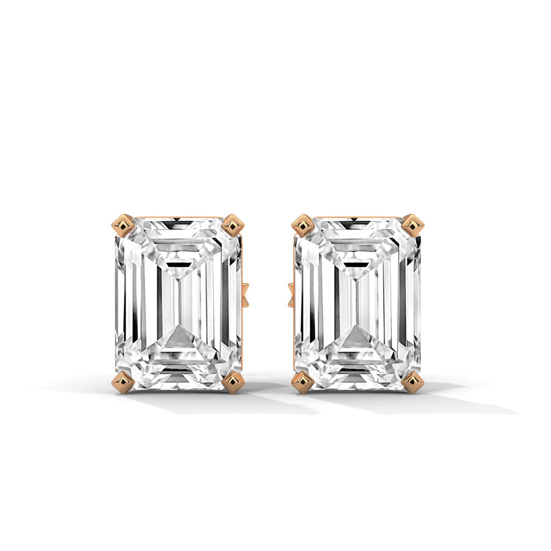 Emerald Cut Lab Diamond Stud Earrings, Solid 9K/14K Gold, Classic Everyday