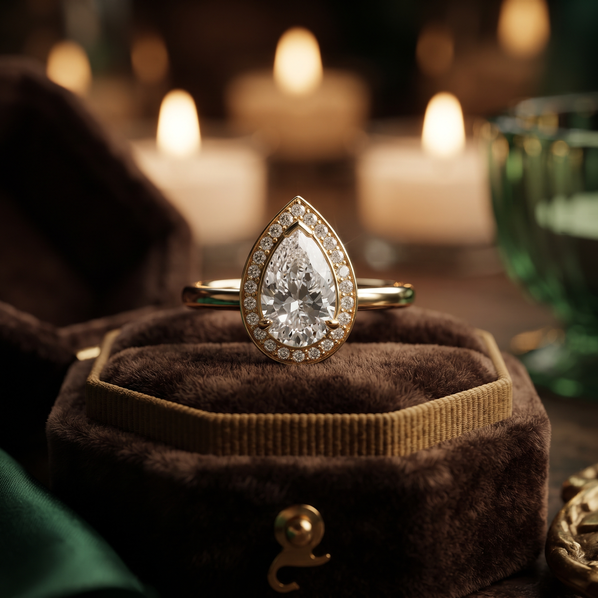 Pear-Shaped Halo Engagement Ring Setting in Gold