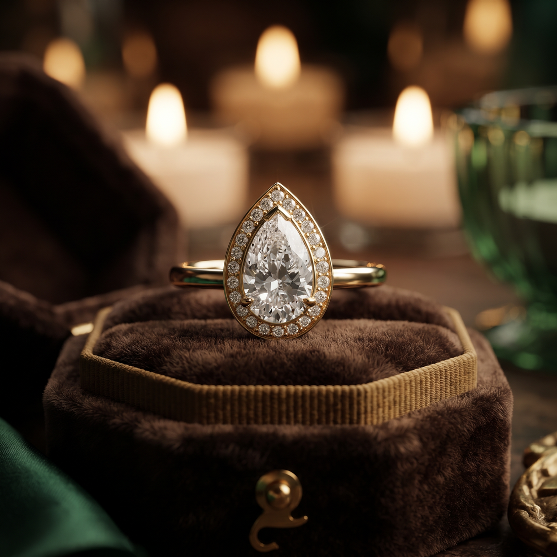 Pear-Shaped Halo Engagement Ring Setting in Gold