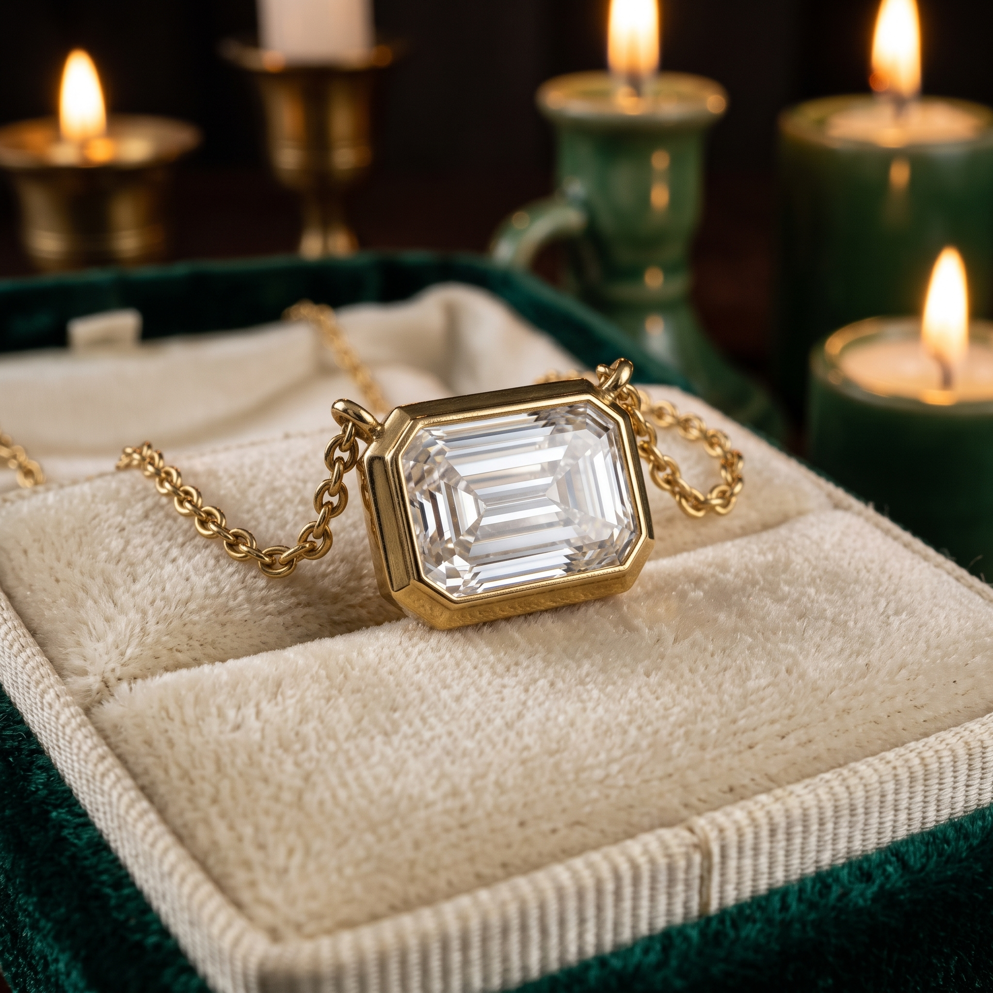 Emerald Cut Lab Grown Diamond Pendant, Bezel Set Necklace, Minimalist Gold Chain