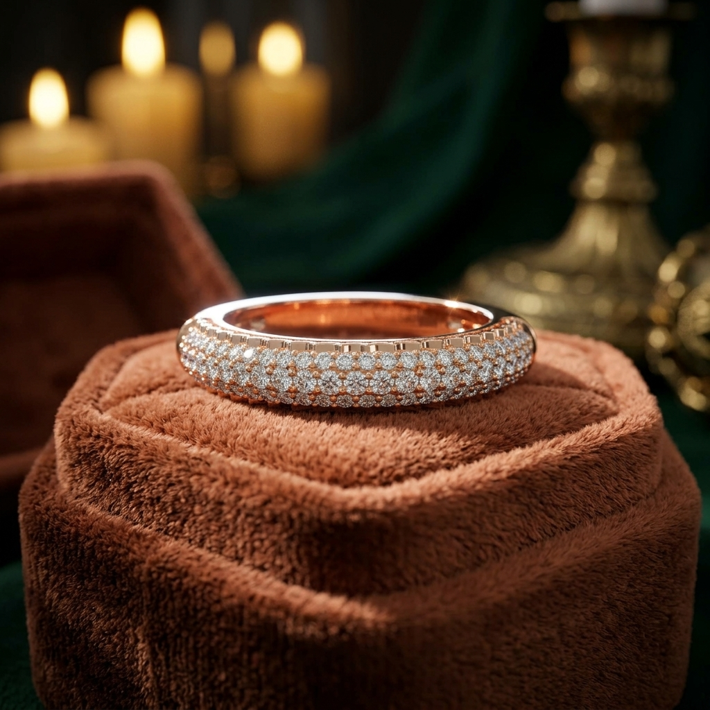 Rose Gold Triple Row Lab Grown Diamond Band, Engagement Ring