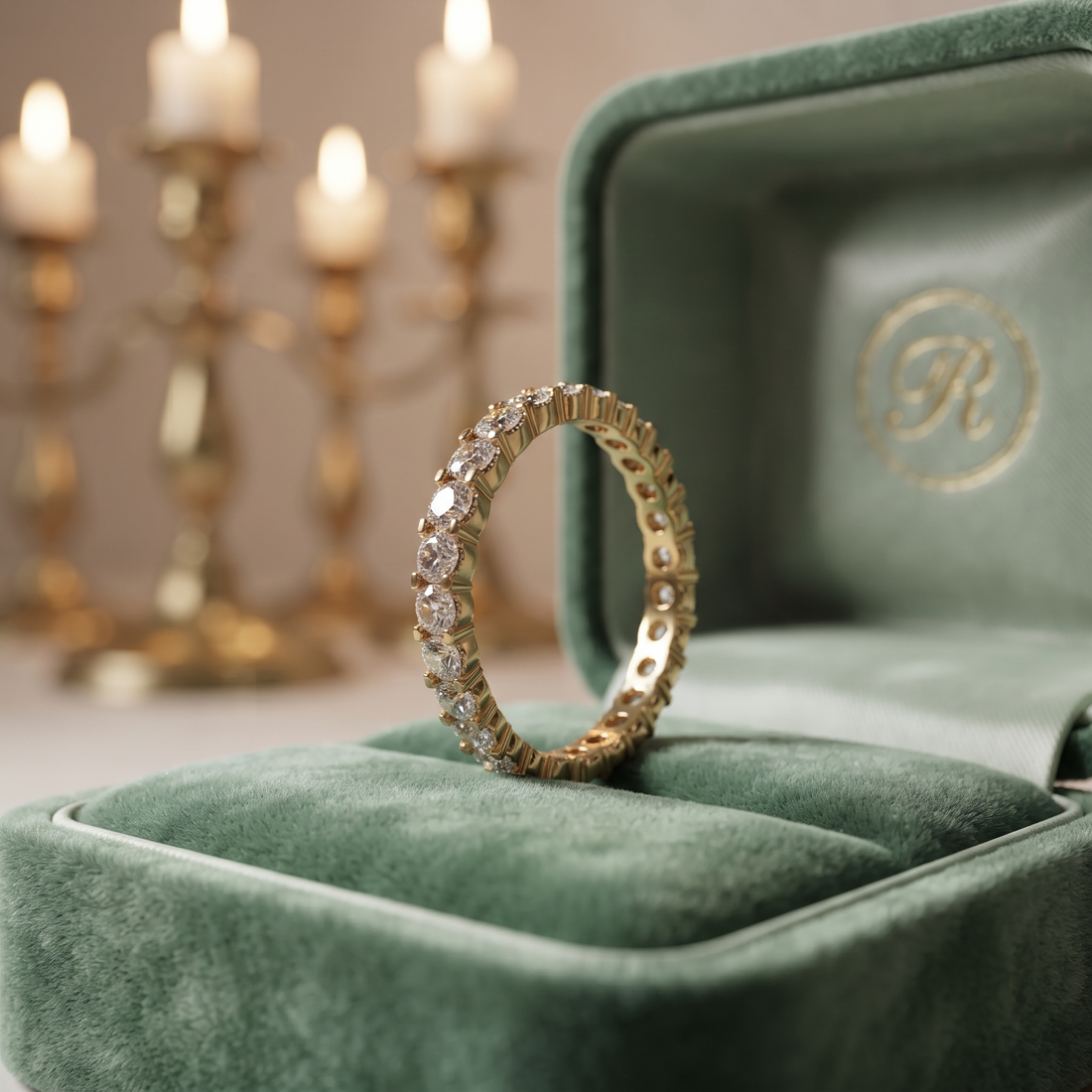 Genuine Diamond Eternity Ring In 10K/18K Solid Gold and Silver
