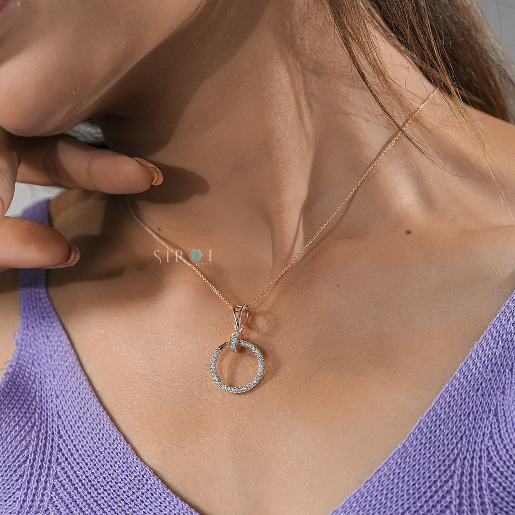 Rose Gold and Diamond Pave Circle Pendant
