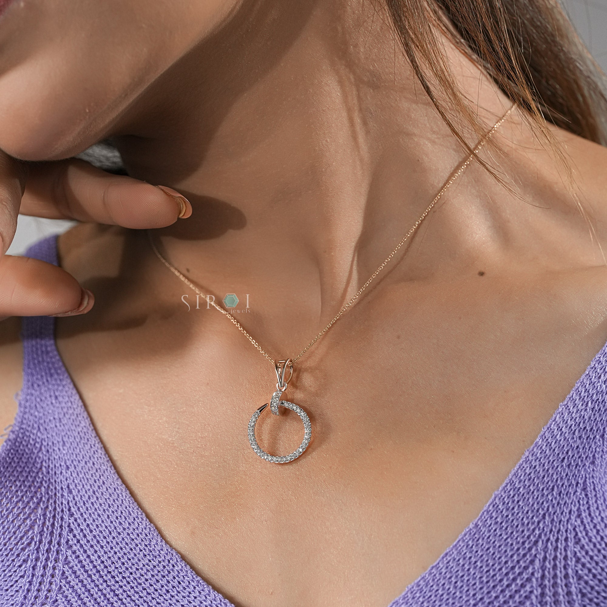 Rose Gold and Diamond Pave Circle Pendant