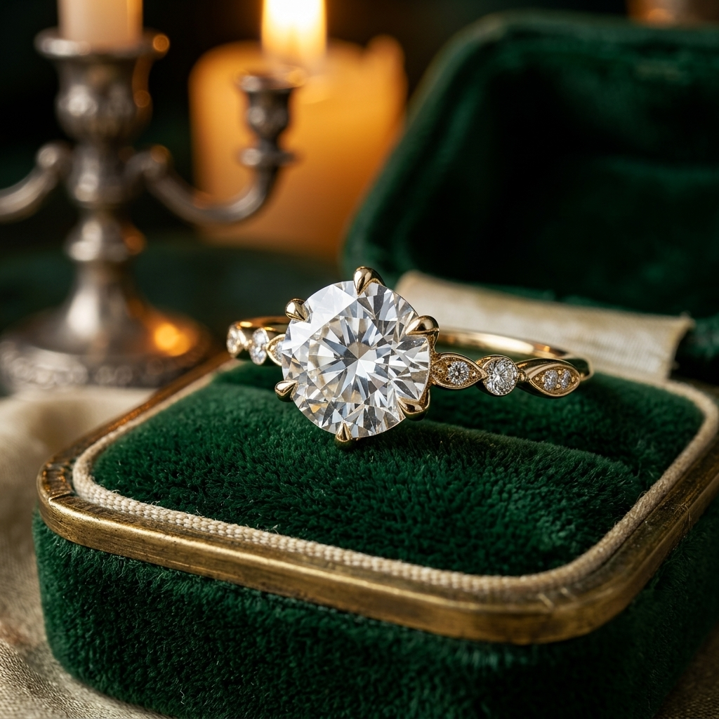 Custom Floral Basket Engagement Ring, Lab Grown Diamond, Hidden Halo Accent