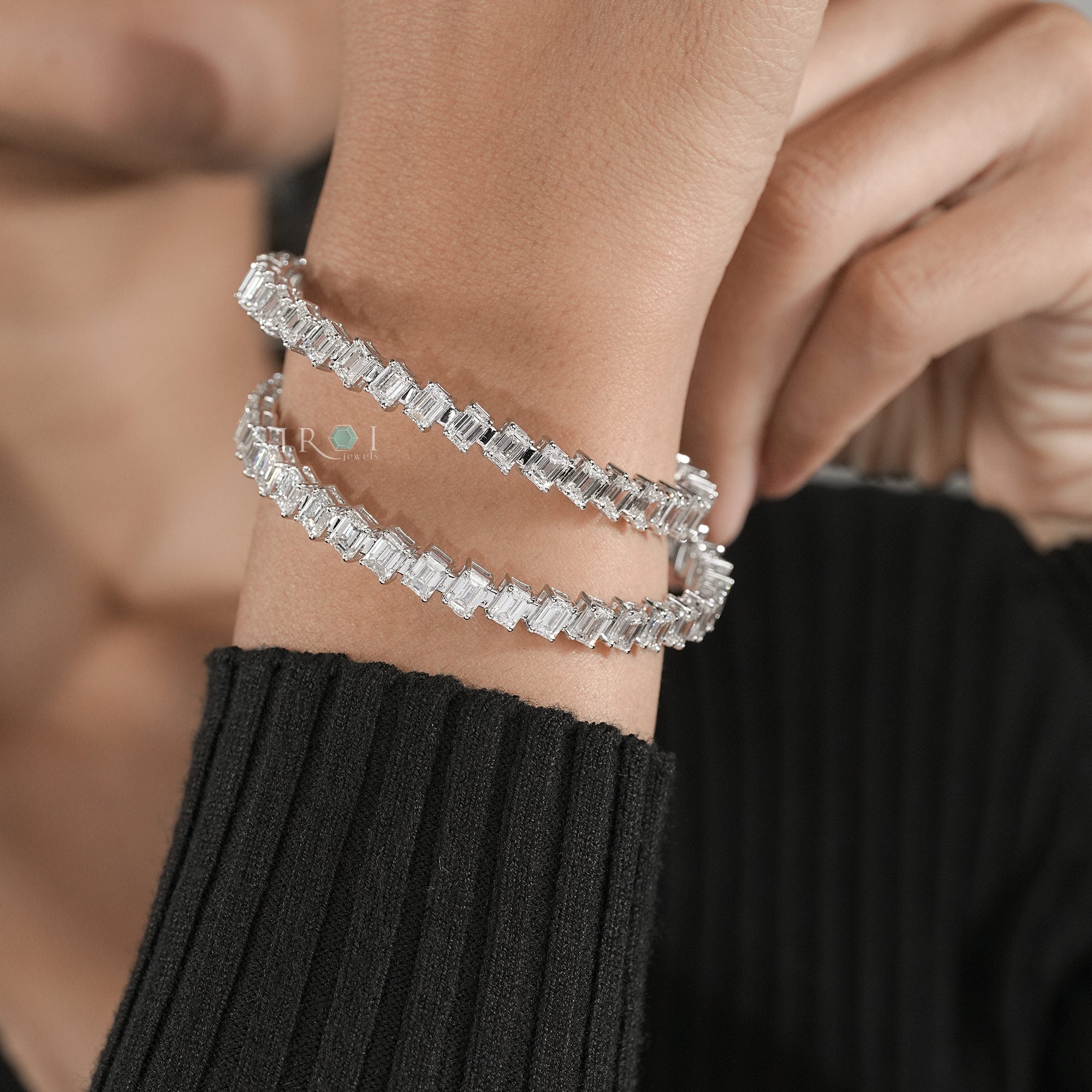 Geometric Step-Cut Diamond Bracelet Set