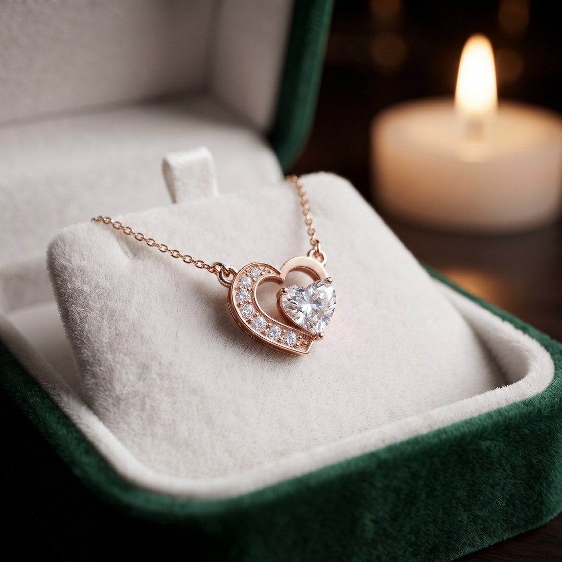 Rose Gold Heart Pendant Necklace with Sparkling Cubic Zirconia - Dainty Romantic Gift for Her