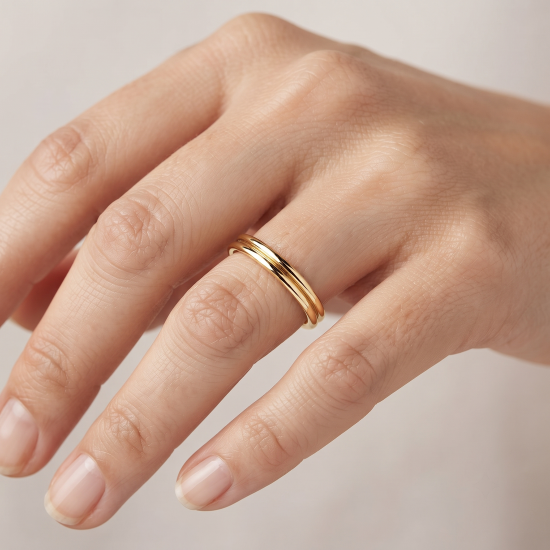 Gold Multi-Band Solitaire Ring Set | Round Cut Diamond, Minimalist Bridal Jewelry