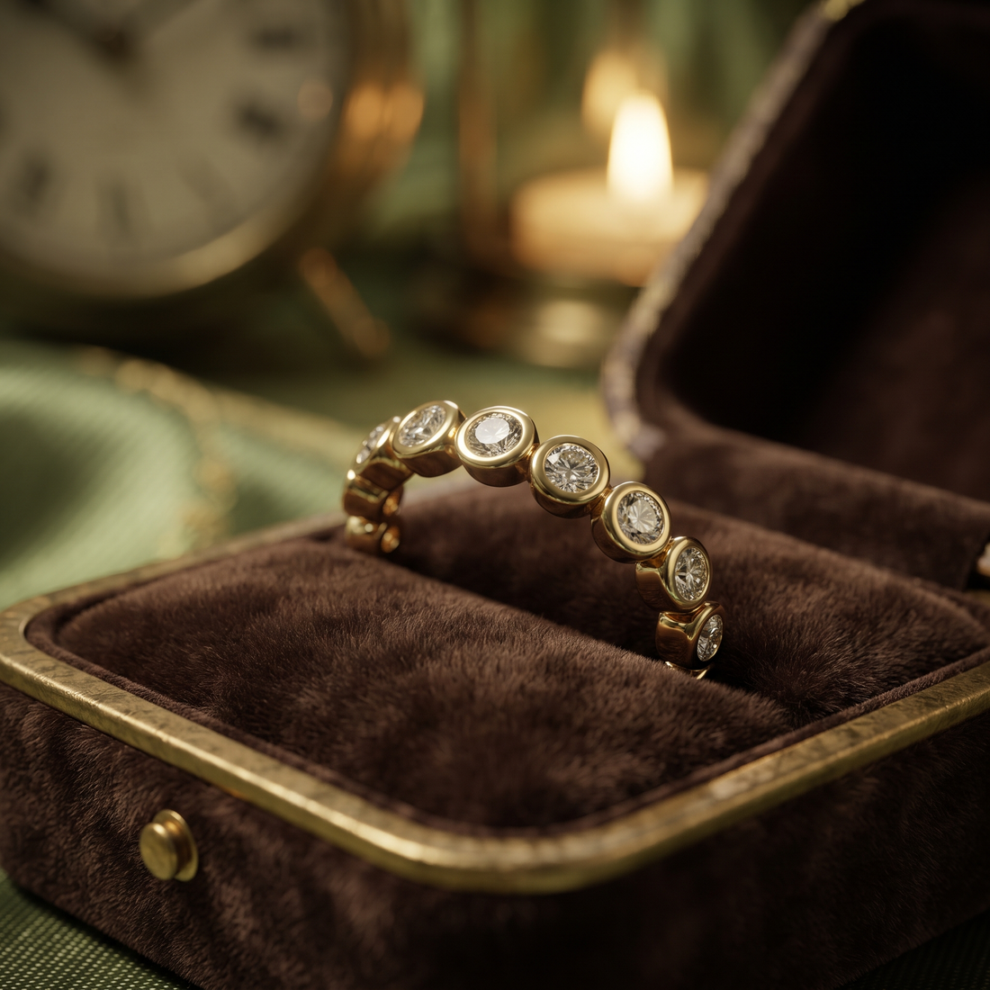 Bezel Set Diamond Wedding Band In 10K/14K Gold And Sterling Silver