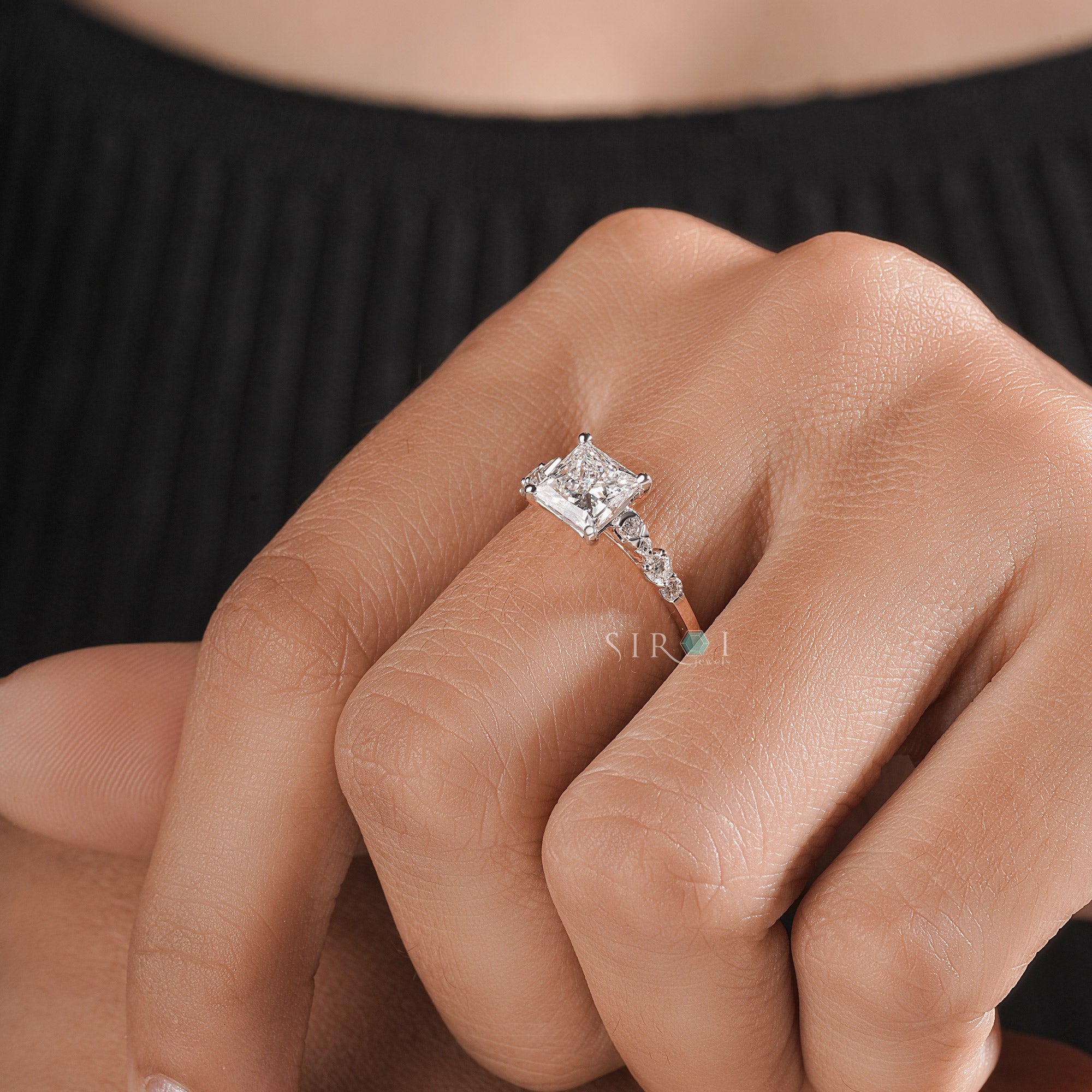 Princess Cut Diamond Engagement Ring with Pave Accents