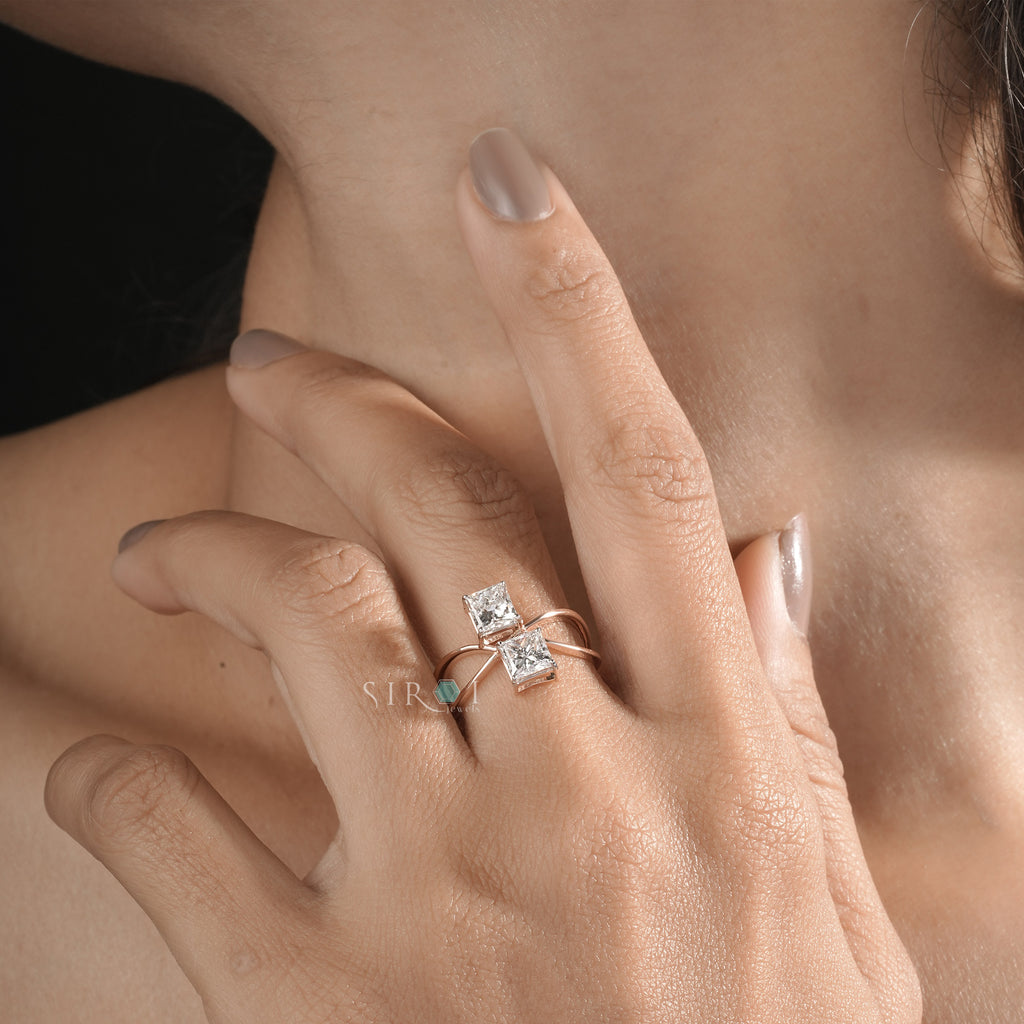 Contemporary Two-Stone Princess Cut Bypass Ring