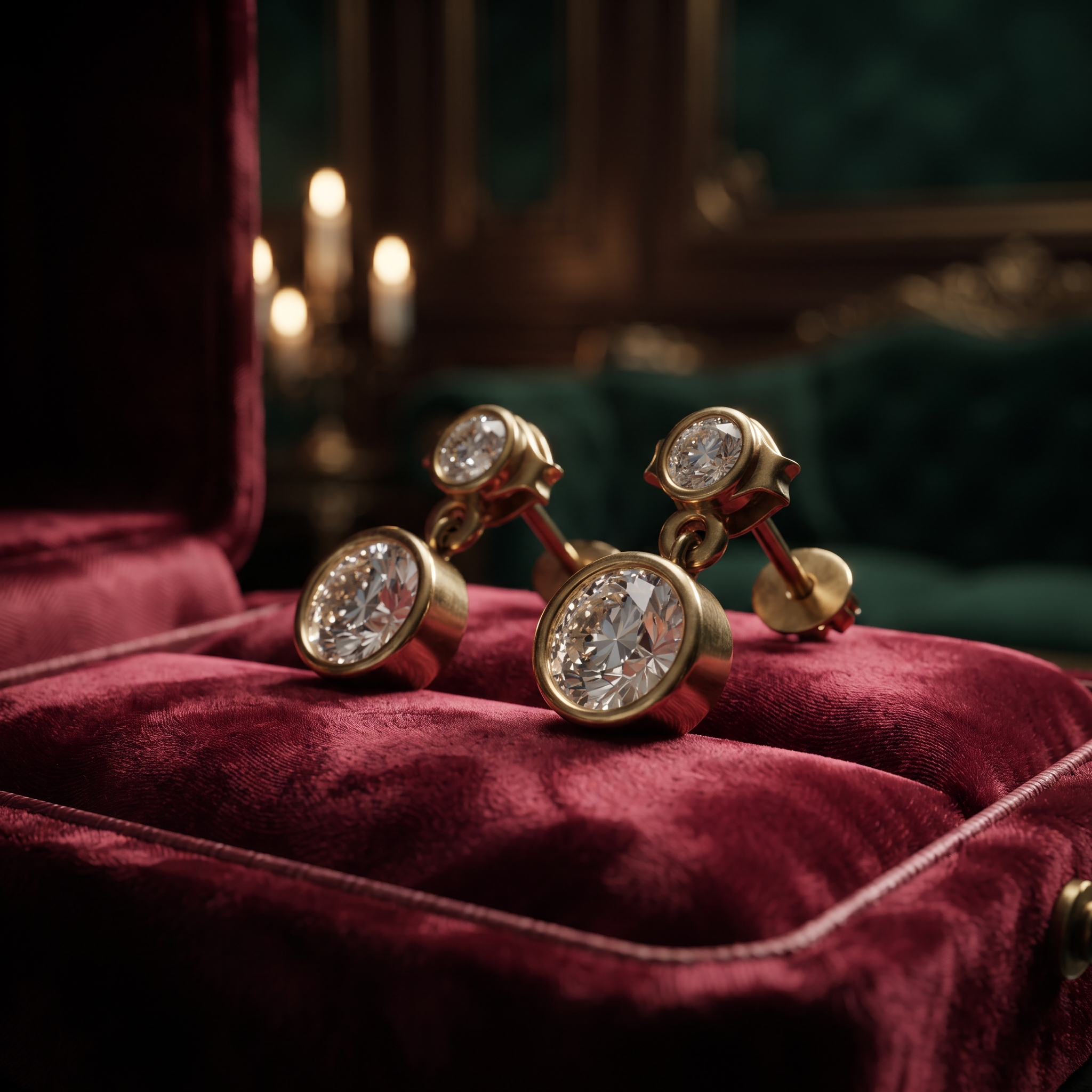 Two-Stone Drop Earrings – Round Cut Diamond Simulant Earrings in Gold and Sterling silver