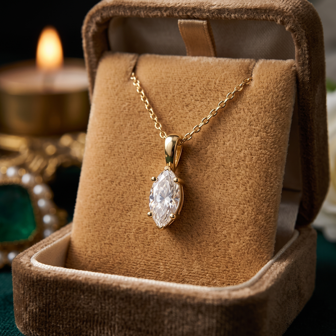 1.25 CT Marquise Cut Lab Grown Diamond Pendant, Minimalist Gold Necklace