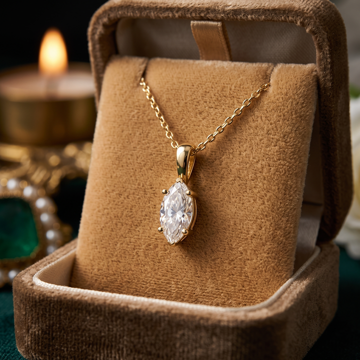 1.25 CT Marquise Cut Lab Grown Diamond Pendant, Minimalist Gold Necklace