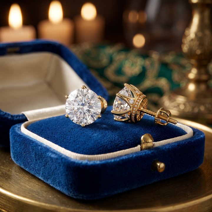 6 Prong Queen Crown Diamond Stud Earrings