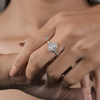 Oval Diamond Halo and Two-Stone Engagement Ring in Rose Gold