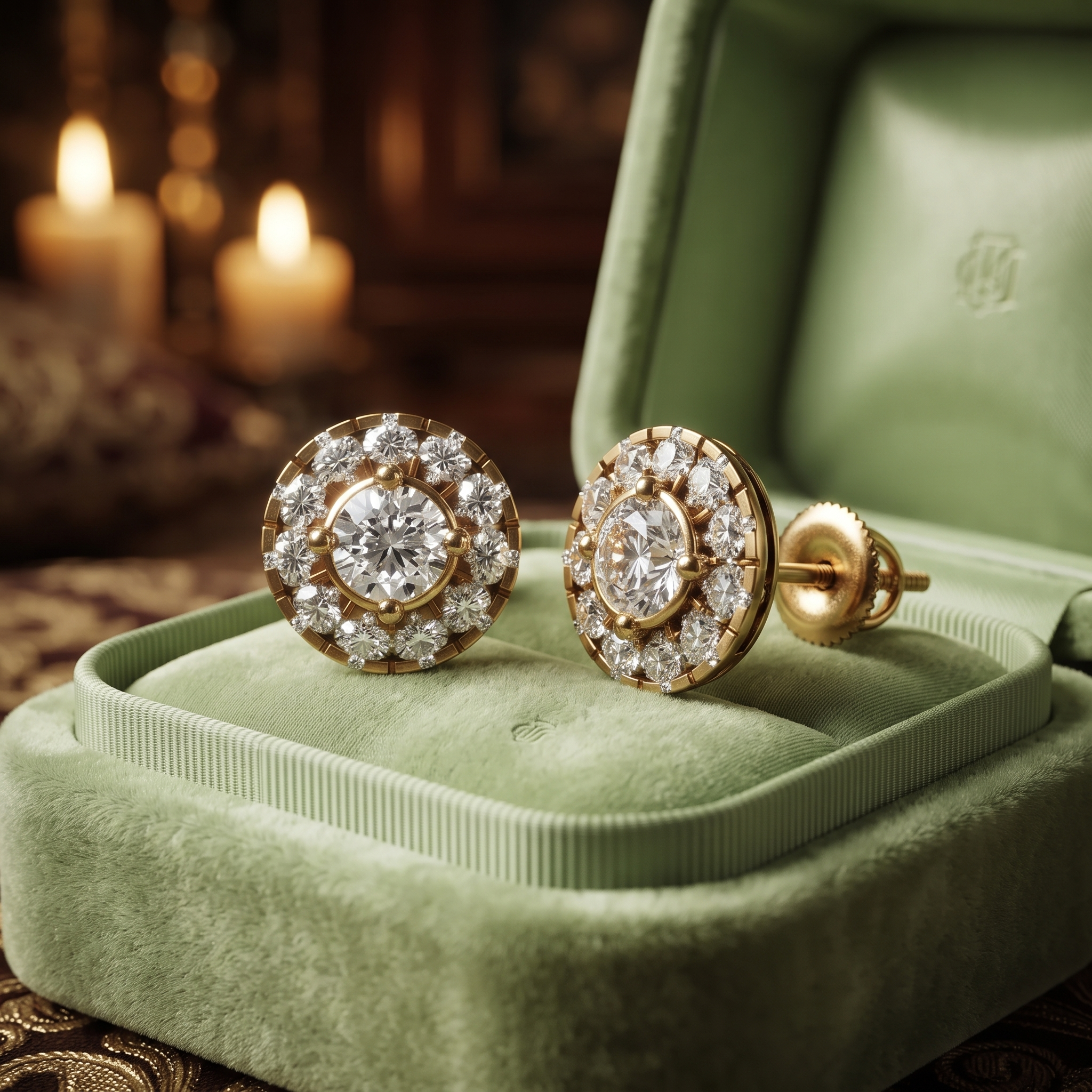 Round Halo Diamond Stud Earrings, 10K, 14K/18K Gold or Silver Studs