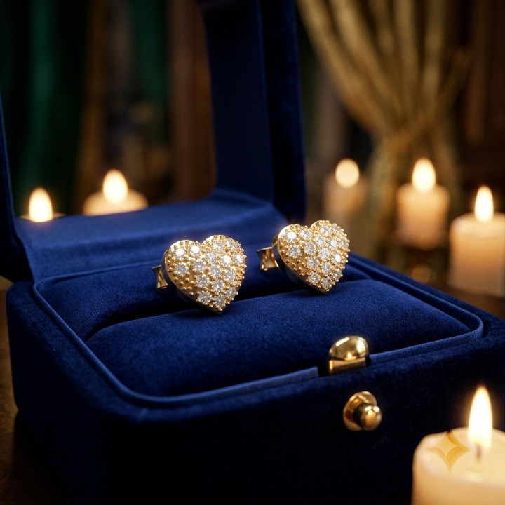 Diamond Heart Stud Earrings in Gold
