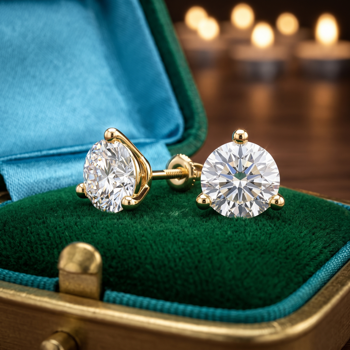 2.00 CT Round Diamond Stud Earrings in 14K Gold