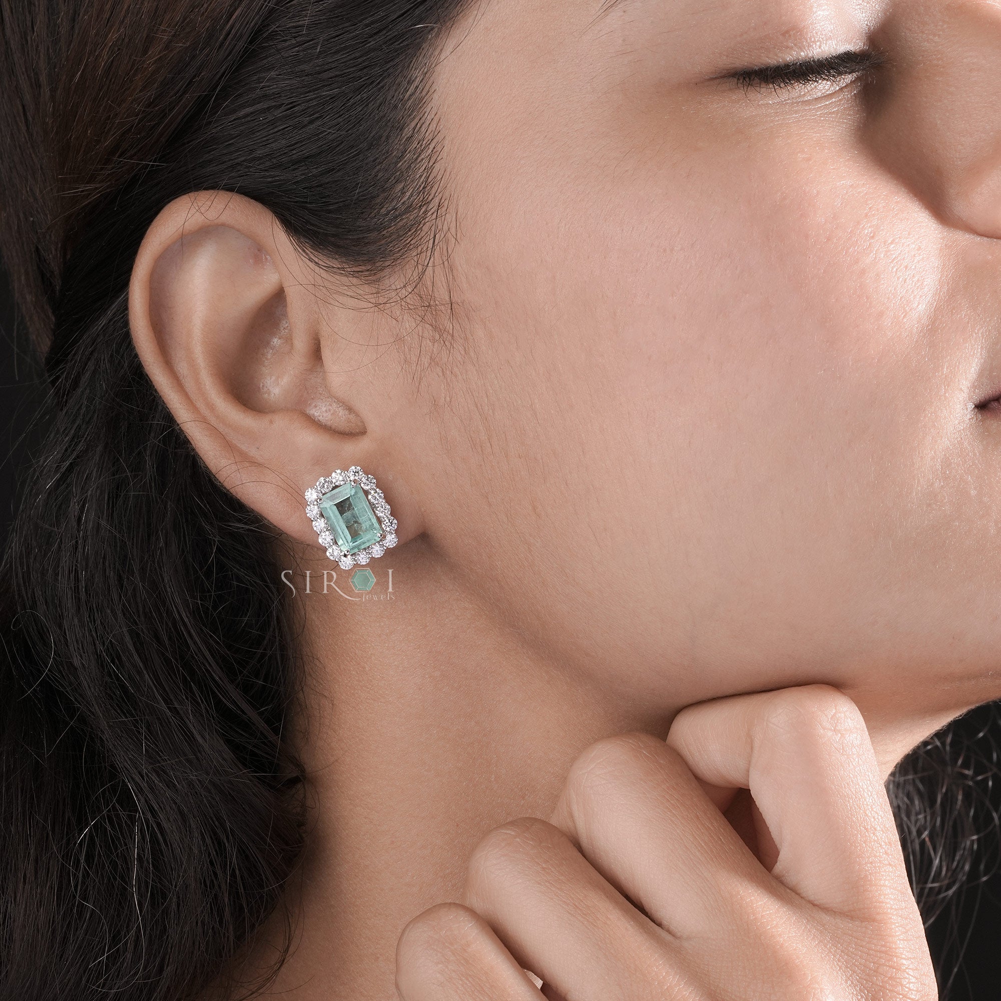 Vintage-Inspired Emerald and Diamond Halo Cluster Studs