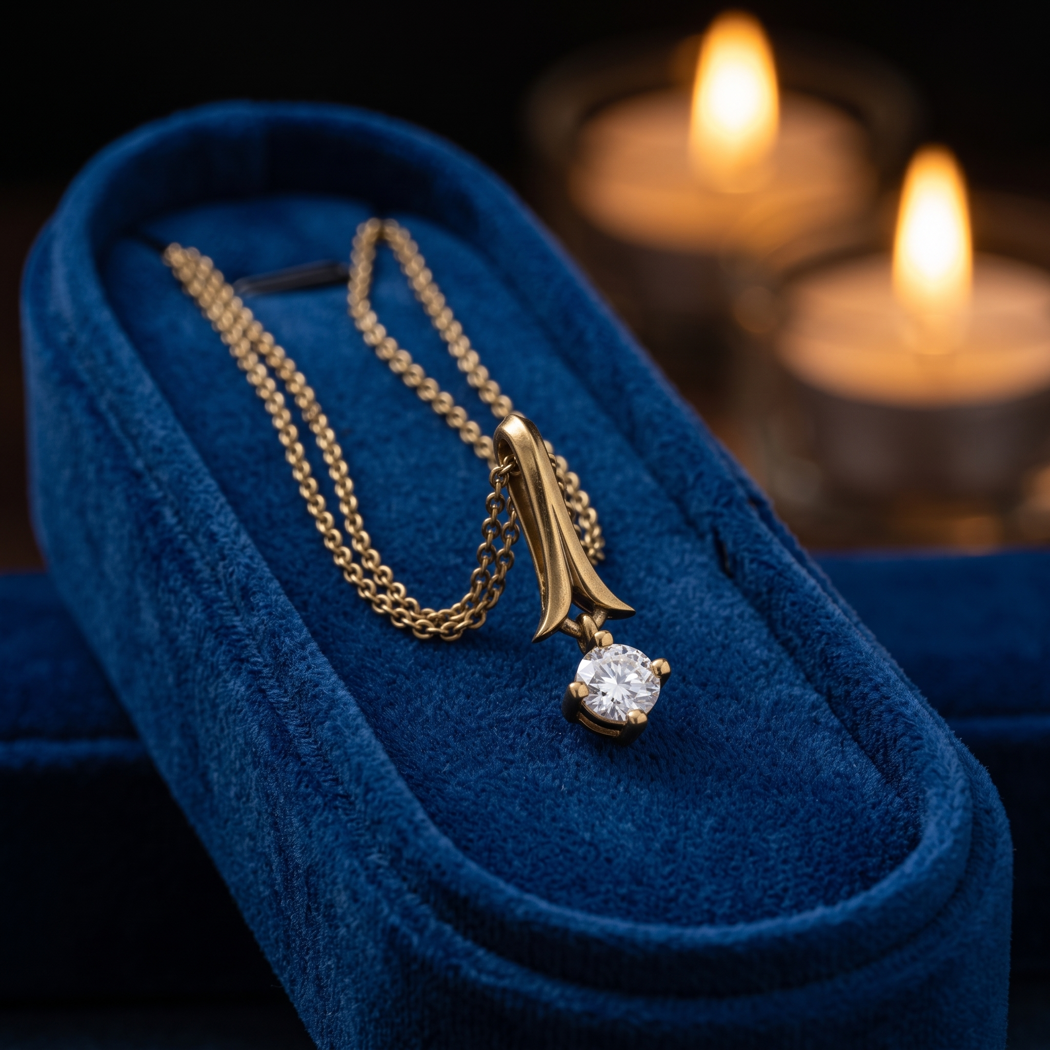 14K Solid Gold Round Diamond Drop Pendant, Minimalist Ribbon Bail Necklace
